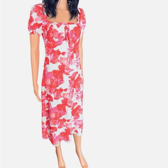 Wayf Orange and White Puff Sleeve Sundress - Picture 3 of 5